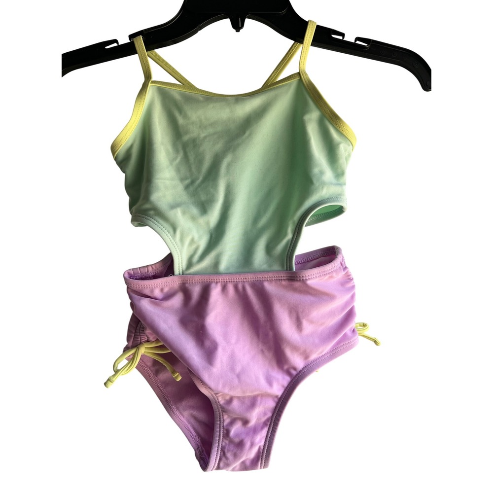 Cat & Jack Girls Pastel Colorblock Cutout Monokini Swimsuit 5T Mint Purple